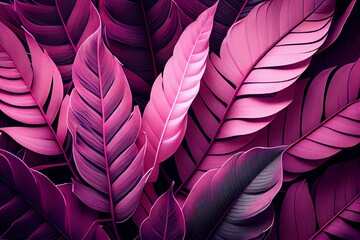 Pink Plant Leaves Background, Floral Tropical Pattern For Wallpaper. Generative AI