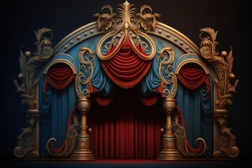 Obraz premium Create your own own backdrop with these dramatic red vintage theatrical stage swags. Generative AI