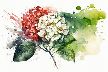 For the 8th of March, a wedding, Valentine's Day, Mother's Day, sales, and other seasonal events, use this watercolor style of a white Hydrangea flower and an Apple blossom with falling petals to con