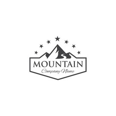 vintage mountain landscape vintage logo with rocks and road for Hipster Adventure Traveling logo can be used track biker cross