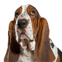 Realistic ravishing portrait of basset hound portrait in isolated background.