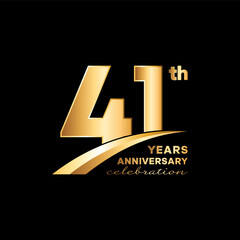 41th Anniversary design with golden number and text isolated on black background. Logo Vector Template