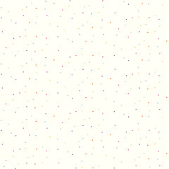 Seamless pattern of brightly coloured tiny polka dots scattered over a cream background.
