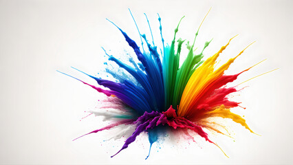 abstract wallpaper with exploding rainbow water splash paint with vivid colors on white background, generative AI