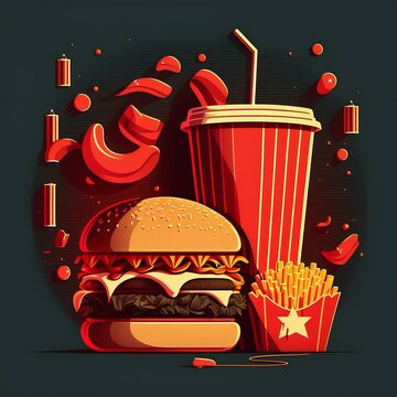 flast food illustration created with AI generative Technology