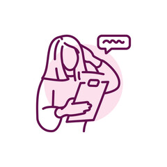 Obraz premium Businesswoman thinking color line icon. Female entrepreneur.