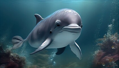 Cute dolphin swimming in ocean created with Generative AI
