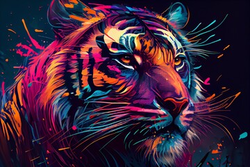Tiger Head On Vibrant Color. Generative AI