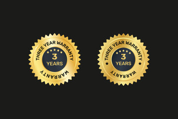 Three years warranty golden labels and badges.