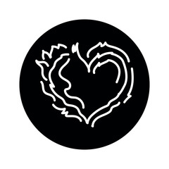 Fire heart black line icon. Pictogram for web page