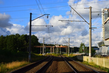 Sunny afternoon Railroad. Two ways. Journey. Feeling new and beautiful.