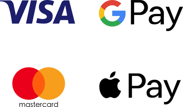 Popular payment systems mastercard, visa, apple pay, google pay. Logo for a website. PNG image
