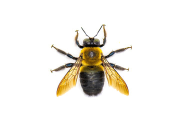 Male Eastern carpenter bee - Xylocopa virginica - dorsal view from above.  Isolated cutout on white background