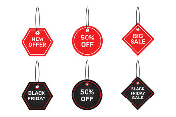 Black Friday sale label template and flat design sale tag collection set.