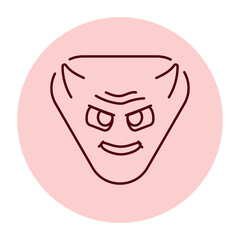 Red triangular gloating character color line icon. Mascot of emotions.