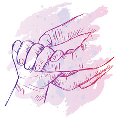 Hand of baby holding mother  sketch drawing illustration. 