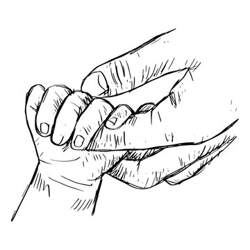 Hand of baby holding mother  sketch drawing illustration. 