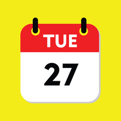 new calendar, 27 tuesday icon with yellow background, calender
