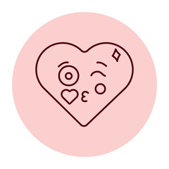 Pink character in the shape of a heart color line icon. Mascot of emotions.