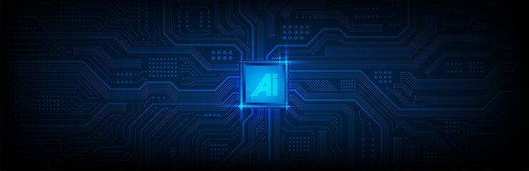 Obraz premium AI Artificial Intelligence chipset on circuit board in futuristic concept suitable for future technology artwork, Web Banner Abstract background, Vector illustration