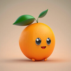 Cute Cartoon Orange Fruit 3D Character Rendering generative ai