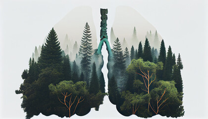 Lungs blend with Forest. Generative Ai
