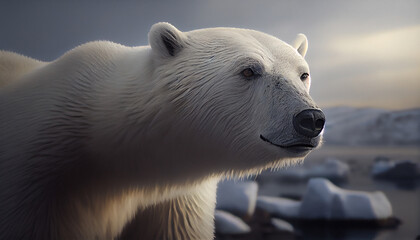 Fototapeta na wymiar A polar bear is facing the melting ice. Generative AI