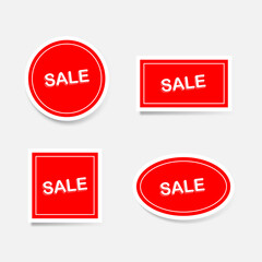 Collection of red stickers. Paper sticker. Advertising sale icon.