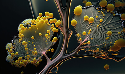  a computer generated image of a tree with yellow balls on it.  generative ai