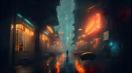 Raining cyberpunk street generative ai