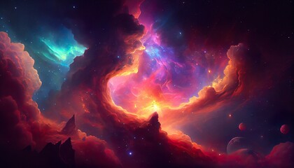 Nebula and galaxies in space. Abstract cosmos background generative ai