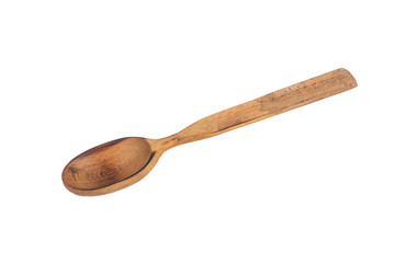 Old wooden spoon isolated on white background.