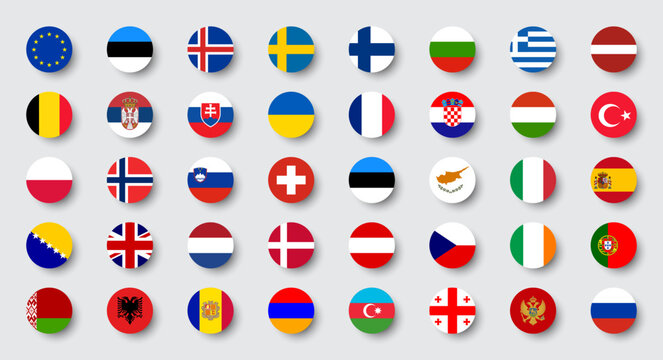 Round flags of Europe countries. Vector illustration.