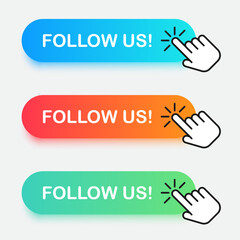 Follow Us banner. Button with click action.