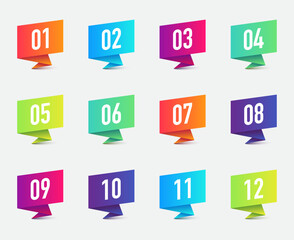 Bullet point. Gradient bubbles with shadow. From 1 to 12.