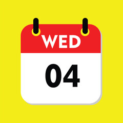 new calendar, 04 wednesday icon with yellow background, calender