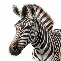 Realistic head zebra on a white background, generative AI