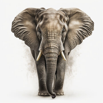 Realistic head elephant on a white background, generative AI