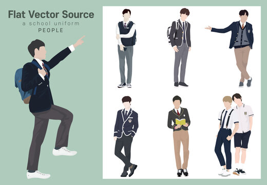 중학교 고등학교 교복 학생 벡터 평면 플랫 소스