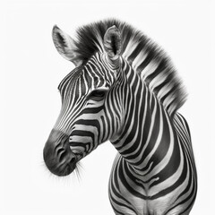 Plakat Realistic head zebra on a white background, generative AI