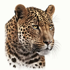 Obraz premium Realistic head leopard on a white background, generative AI 