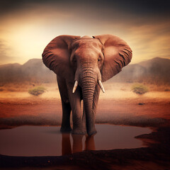 Fototapeta na wymiar Realistic elephant on a africa background, generative AI