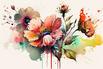 Floral Explosion: A Colorful and Energetic Watercolor Illustration