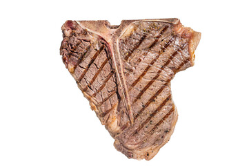 Grilled T-bone or Porterhouse beef meat Steak. Isolated, transparent background