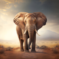 Naklejka na ściany i meble Realistic elephant on a africa background, generative AI