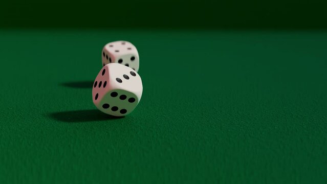 Racing to Beat the Odds: Two Dice Rolling in Slow Motion, Competing to Beat the Odds and Come Out on Top. Representing the Unpredictable Nature of Chance and the Excitement of Gambling