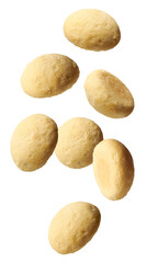 Fototapeta na wymiar ghee biscuits or cookies falling isolated, close-up view of homemade melt in mouth nei biscuits, eggless cookies are made whole wheat flour
