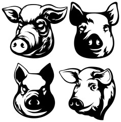 Pig head mascot. Swine logo. Hog illustration set.