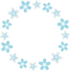 桜の花の円形フレーム　ブルー