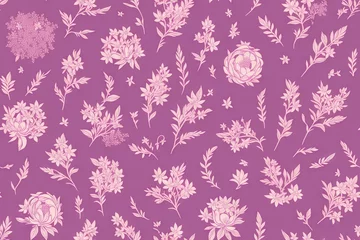 Schilderijen op glas Seamless pattern of lilac flowers background.. Beautiful floral background. Isolated flowers, generative ai. Seamless floral pattern for fabric, textile, wrapping paper © Aleksandr